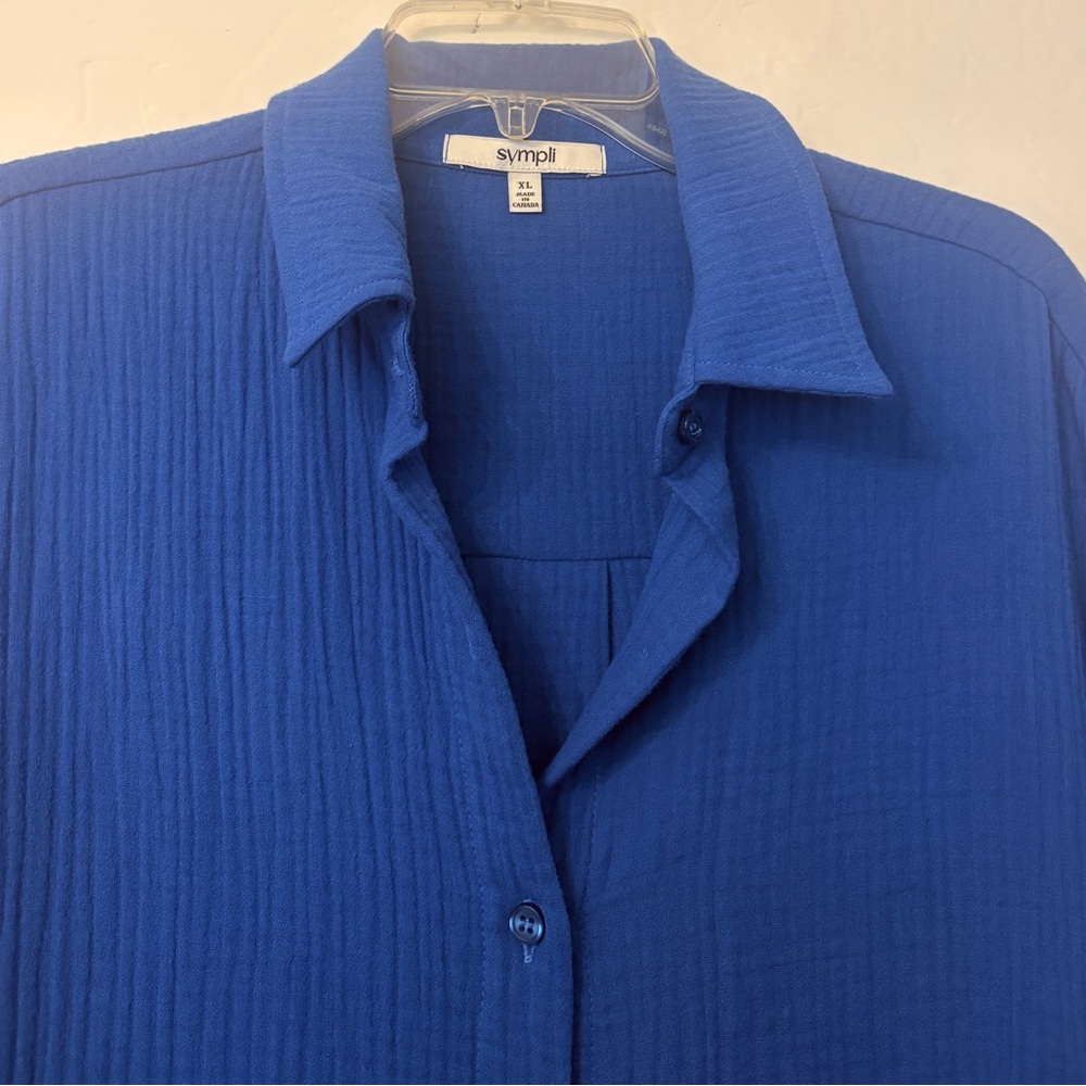 SYMPLI COTTON GAUZE EASY BUTTON UP SHIRT BLOUSE COLOR: MARINE SIZE XL NEW - Picture 12 of 13